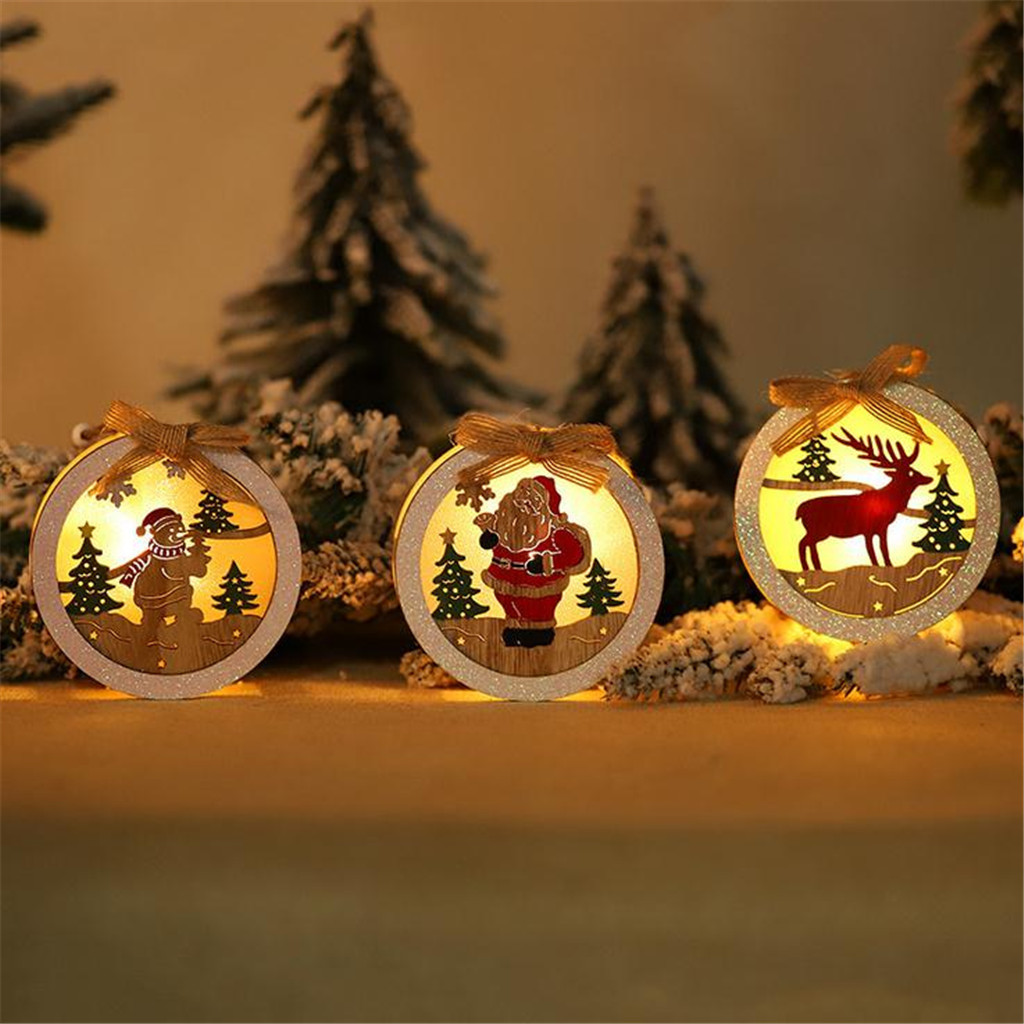 Cute LED Light Wooden Christmas Tree Hanging Ornaments Round Santa Claus elk snowman Hollow disgn Holiday Decoration navidad F92
Cute LED Light Wooden Christmas Tree Hanging Ornaments Round Santa Claus elk snowman Hollow disgn Holiday Decoration navidad F92