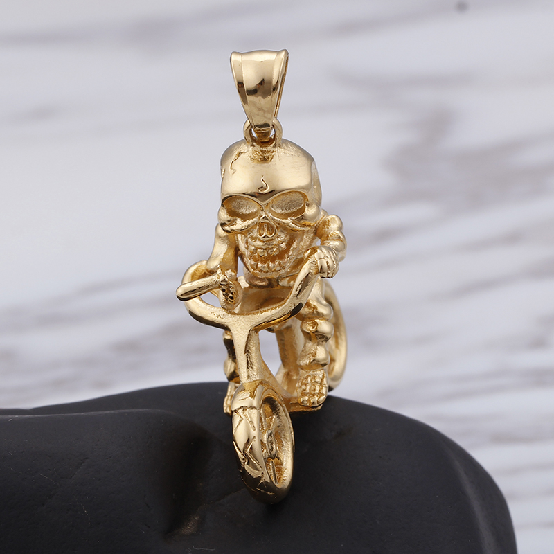 Hip Hop Skeleton Bicycle Pendants Necklace New Men Punk 316L Stainless Steel 18K Gold Plated Jewelry