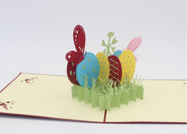 Easter Festival 3D Pop Up Card Hollow Easter Egg Butterfly Greeting Card Blessing Cards Creative Gift