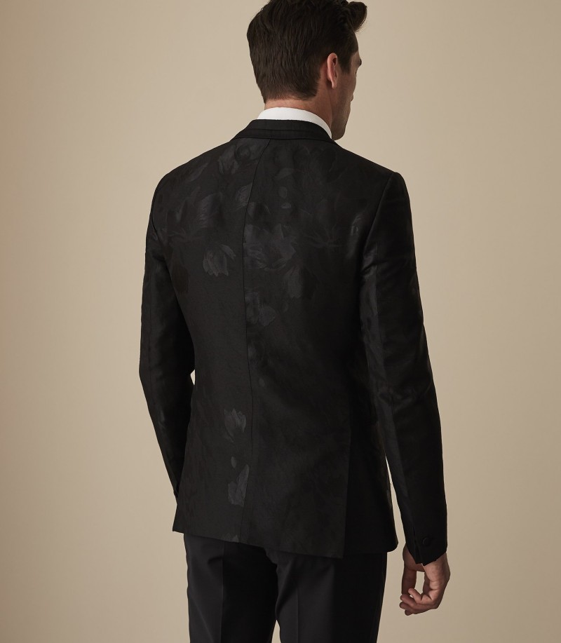 Black Floral Pattern Groomsmen Wedding Tuxedos 2019 Peaked Lapel Two Button Mens Pants Suits Handsome 2 Pieces Formal Best Men Blazer