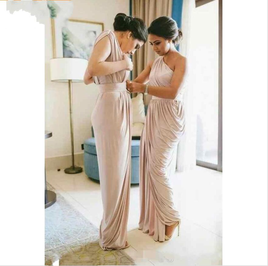 2019 New Pale Dusty Pink Country Bridesmaid Dresses Cheap One-shoulder Long Modern Elegant Maid of Honor Wedding Guest Party Dresses