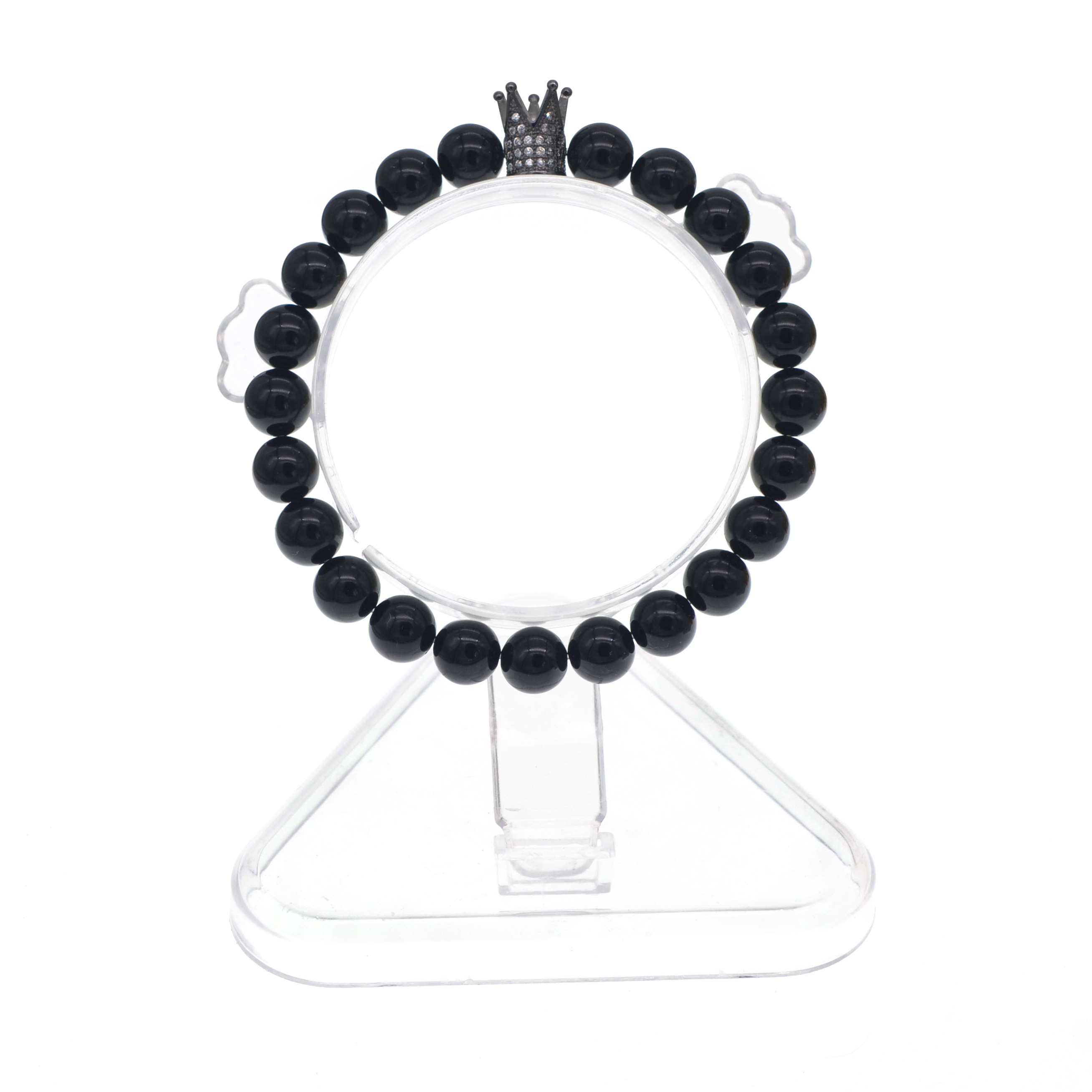 Men's and Women's Matte Black Agate Beads Gemstone Bracelet Wrist Crown Gift Bracelet