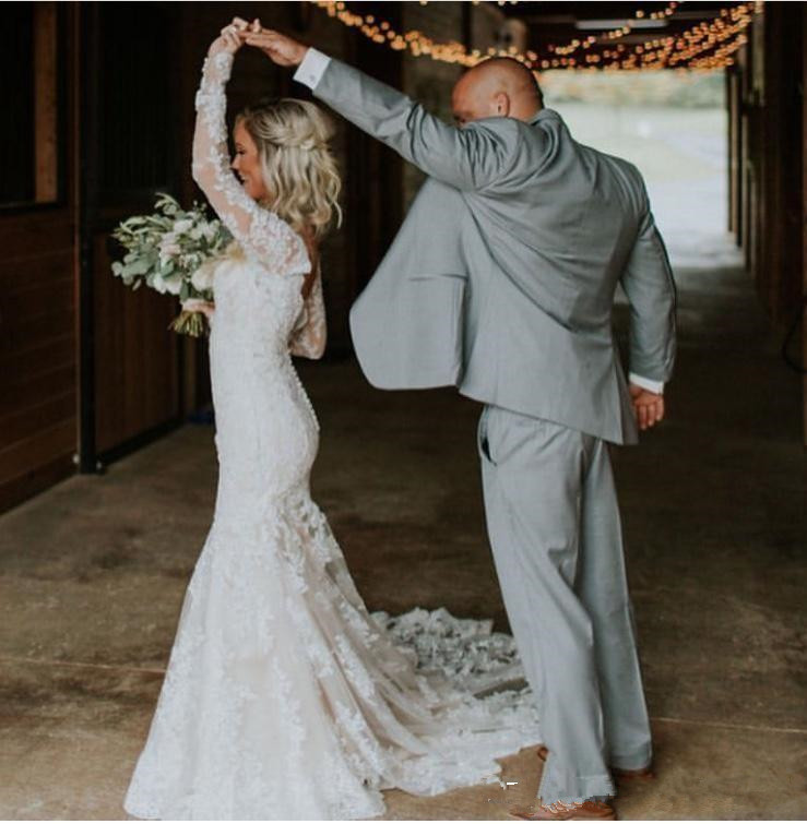 Sexy Backless Mermiad Wedding Dresses With Long Sleeves V Neck Custom Made Vestido De Novia Appliqued Country Bridal Gowns M48 0510