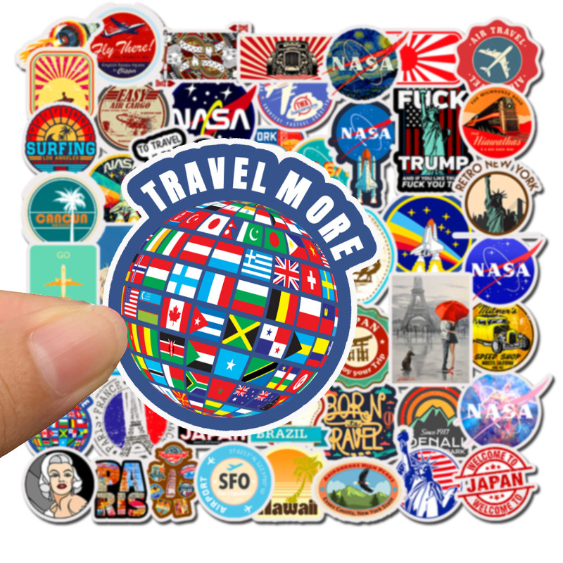 50 pcs Travel Styling Car Stickers for Graffiti Suitcase Luggage Laptop Covers Funny DIY Doodle Skateboard Decal Traveling Trip Auto Sticker