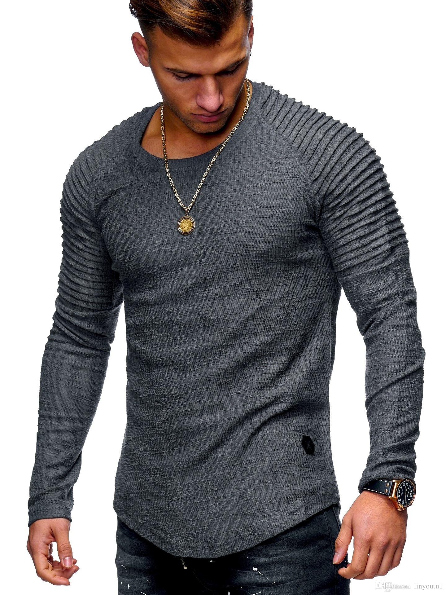 hot sale New Spring Fashion O-Neck Slim Fit Long Sleeve T Shirt Men Trend Casual Mens T-Shirt Europe and America T Shirts