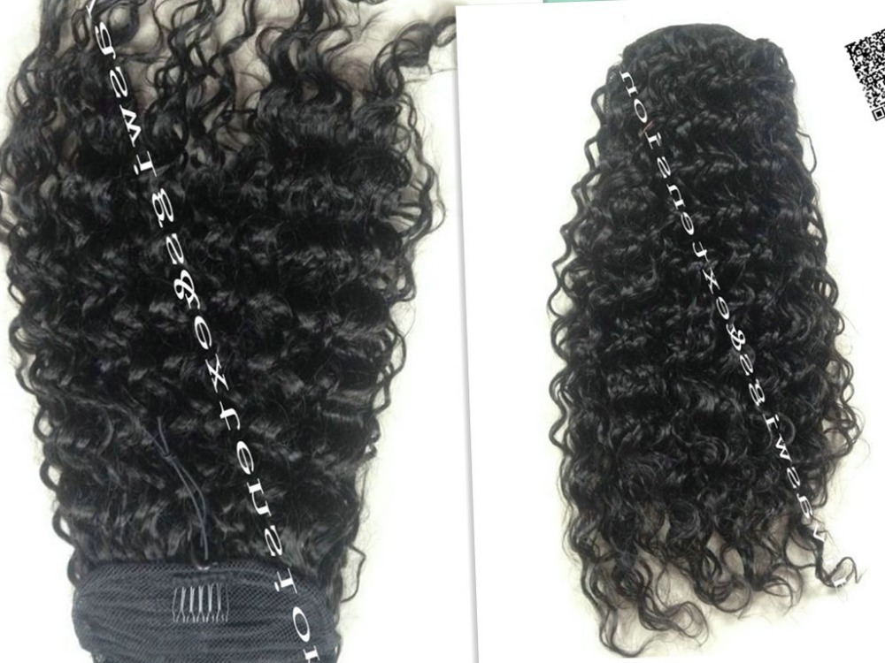 Hot deep wave curly ponytail extension human hair kinky cury clip in drawstring ponytail 10-22inch 120g for sale