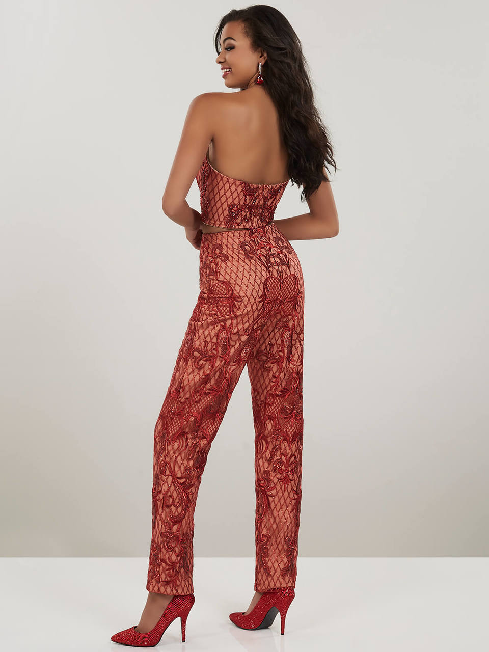 2019 Red Fashion Jumpsuits Prom Dresses Sweetheart With Detachable Train Lace Pants Suits Evening Gowns Plus Size Formal Wear robes de soiré