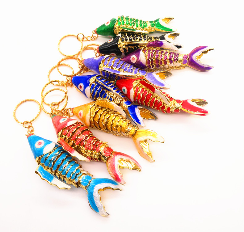 5.5cm 8.5cm Lifelike Sway Koi Fish Key chain Key ring Enamel Animal Carp Charm Keychain with box Fish Keyring gifts for wedding guest