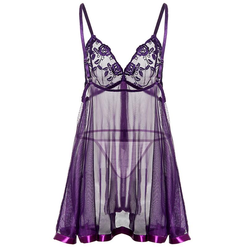Women's Sleepwear Women Sexy Lingerie See-through Strap Dress Embroidery Intimates Ladies Full Lace Slips Plus Size 6XL