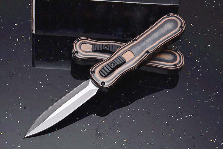 New Butterfly 3350 Auto Tactical Knife 440C Single/Double Edge Black Blade Brown G10 Handle EDC Knives With Nylon Sheath
New Butterfly 3350 Auto Tactical Knife 440C Single/Double Edge Black Blade Brown G10 Handle EDC Knives With Nylon Sheath