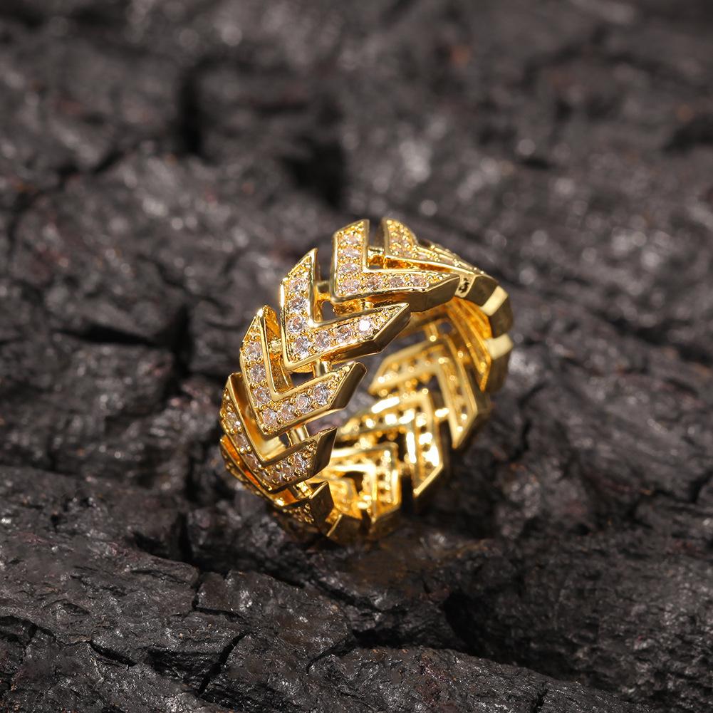 2020 New Gold Bling CZ Cubic Zirconia Mens Antique Arrow Finger Ring Band Iced Out Diamond Rings Hip Hop Valentine Day Jewelry Gift For Men