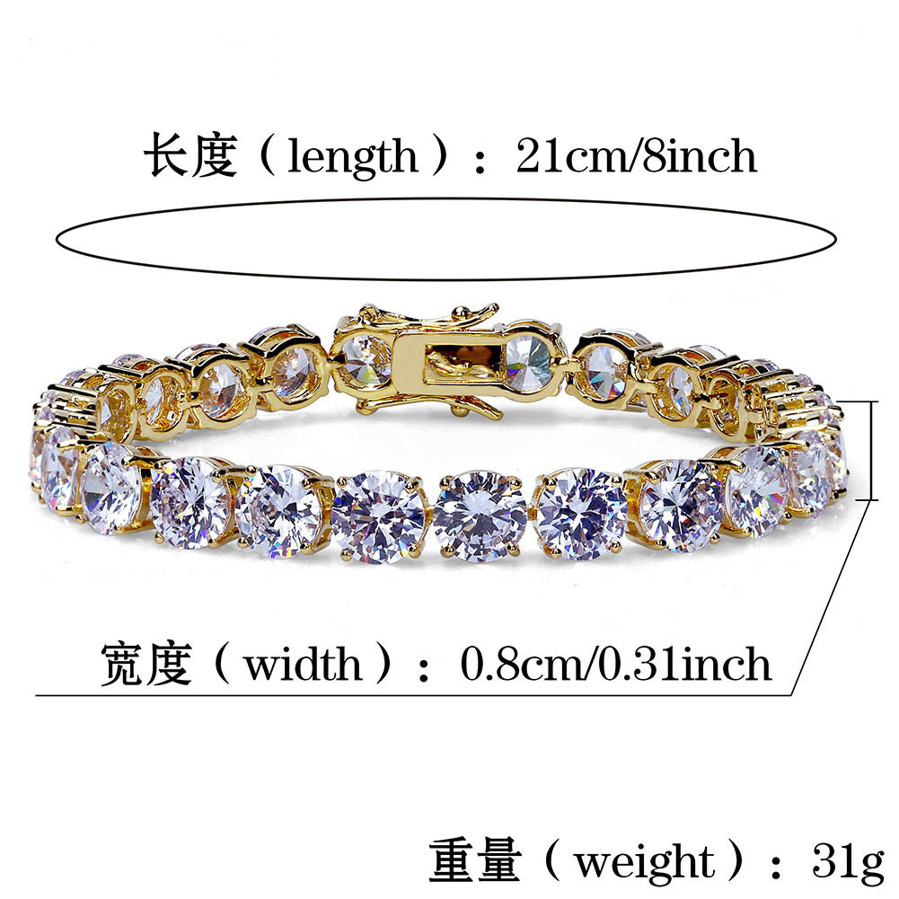 18K Gold Plated Hip Hop cz Zircon Tennis Chain Bracelet 8 10mm Single Row Iced Out Diamond for Men & Women Cuban Chains Rapper Jewelry Gifts