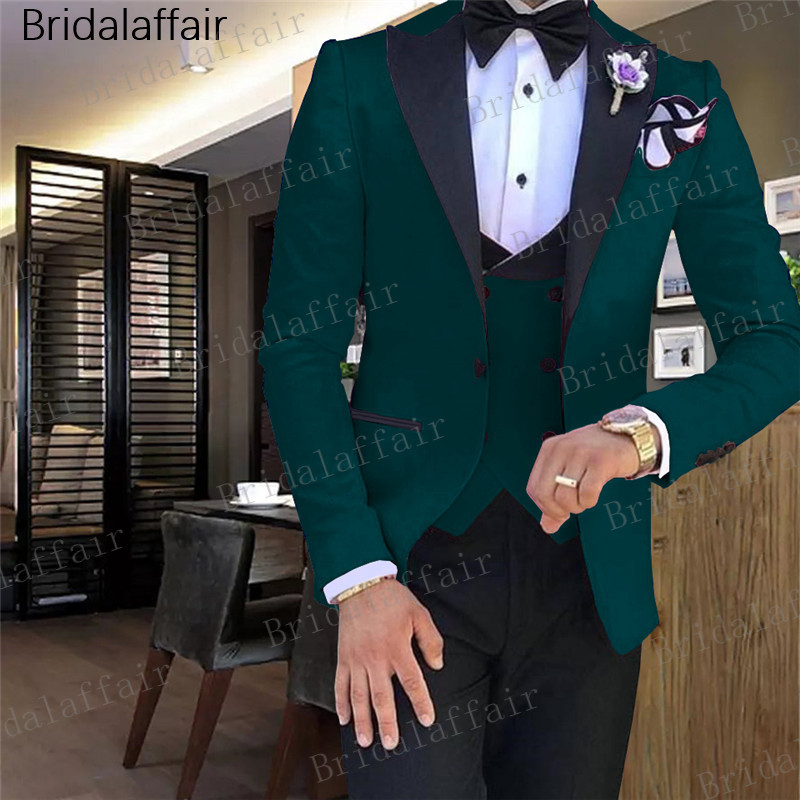 Gwenhwyfar Custom Made Mint Green Peaked Lapel Men's Suit Set Formal Wedding Prom Groom Tuxedo 3 Pieces Suit (Jacket+Pants+Vest) T200303