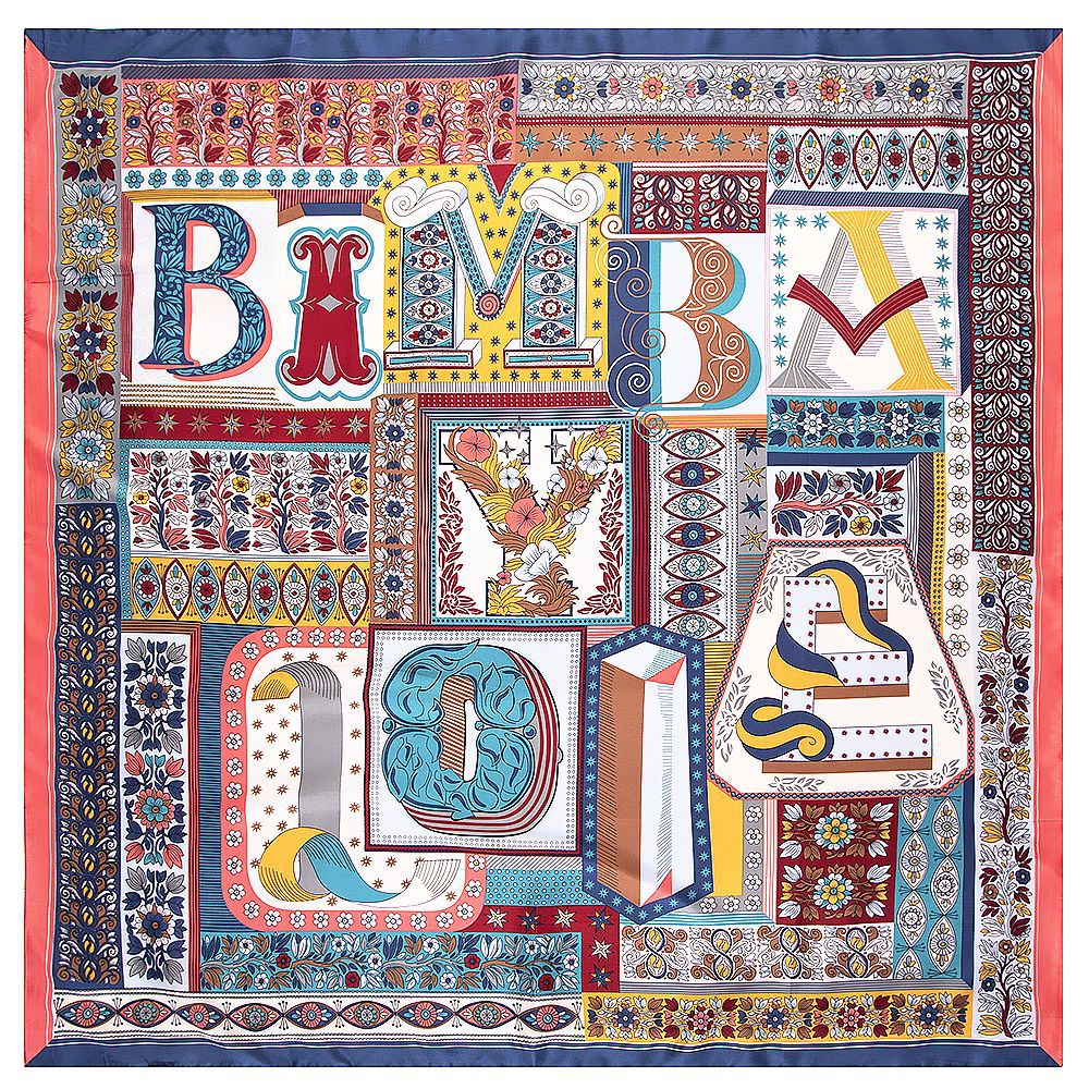 Large Silk Square Scarf Floral Letter Print Neckerchief Bandana Women Hijab Headwear Shawl Wraps Vintage Handmaed Scarves 130*130 Cm