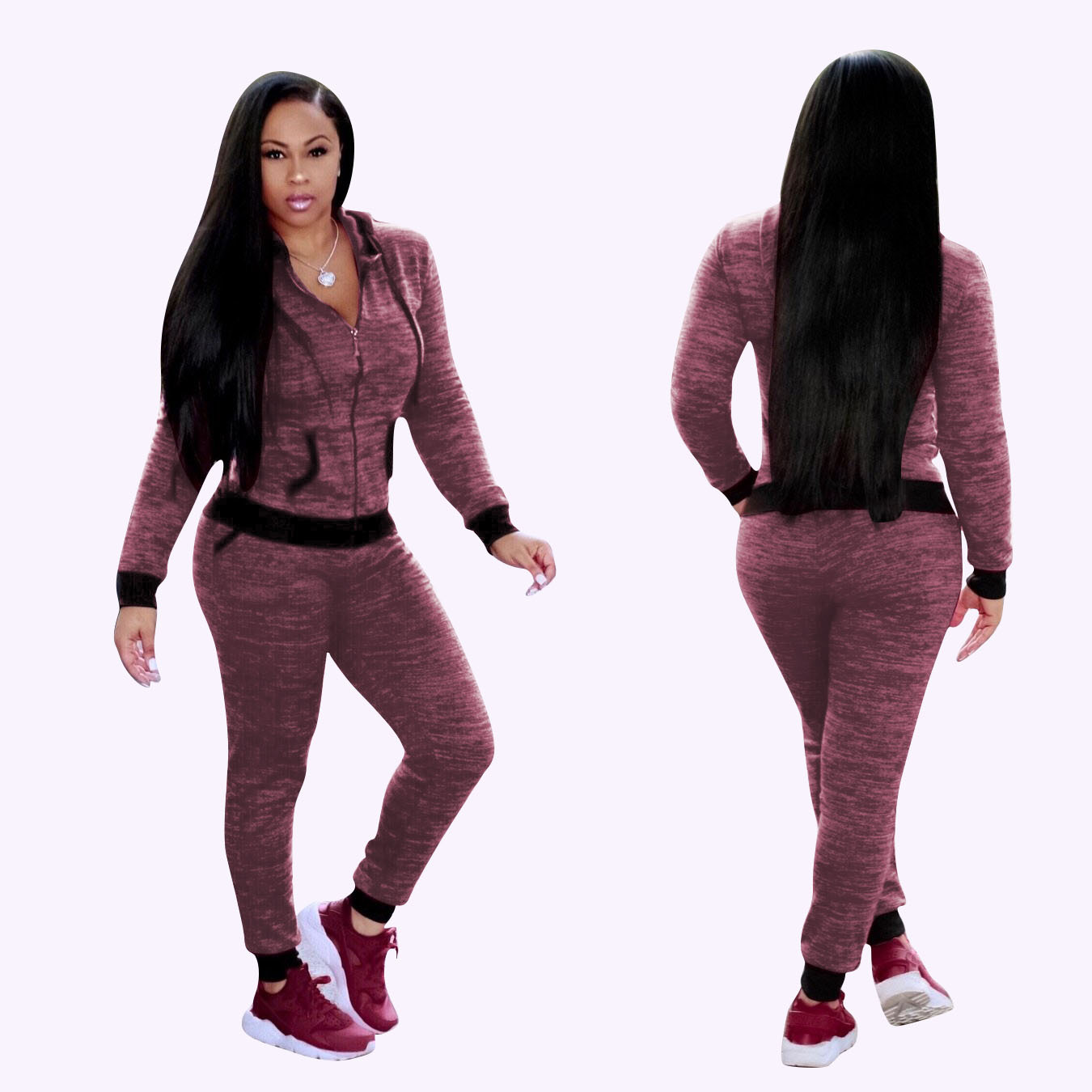 European Spring and Autumn Fashion Solid Color Hooded Long Sleeve + Pants Pocket Casual Sports Nightclub Set