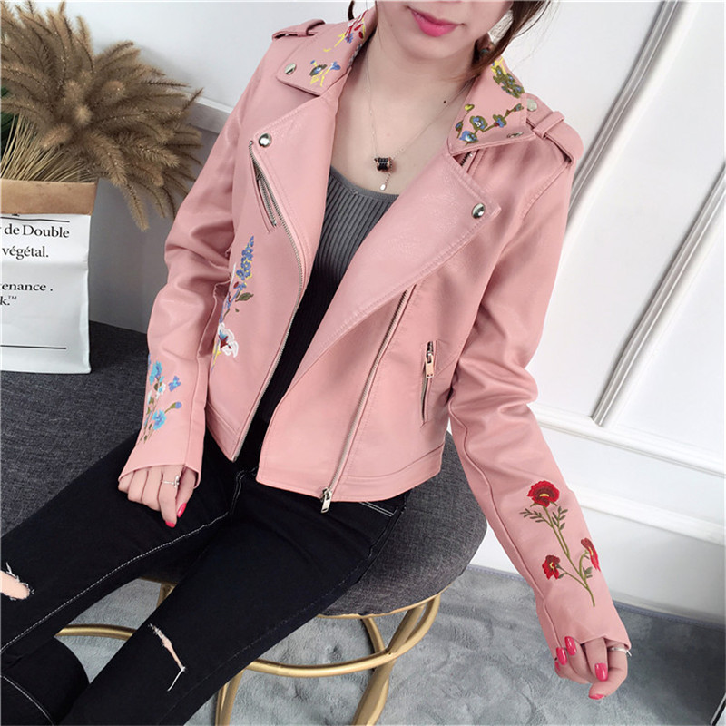 2018 Embroidery faux leather coats for women Pink PU leather motorcycle jackets fashion women streetstyle zipper biker outwears, Black
2018 Embroidery faux leather coats for women Pink PU leather motorcycle jackets fashion women streetstyle zipper biker outwears, Black