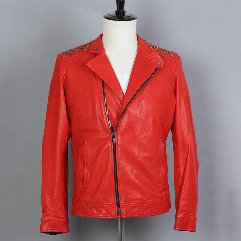 Rivets Fashion Slim Fit Genuine Leather Men Red Sheepskin Turn-down Collar Biker Jacket Motorcycle Coat for Male, Black
Rivets Fashion Slim Fit Genuine Leather Men Red Sheepskin Turn-down Collar Biker Jacket Motorcycle Coat for Male, Black