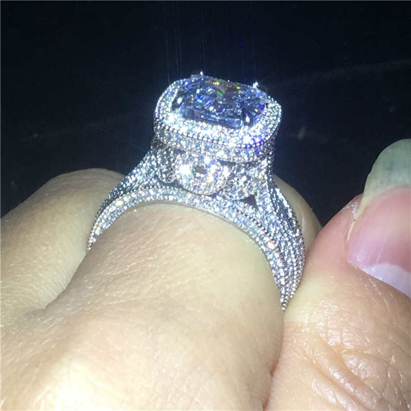 Vintage Flower ring sets 925 Sterling silver Diamond Statement Engagement wedding band rings for women Party Jewelry Gift