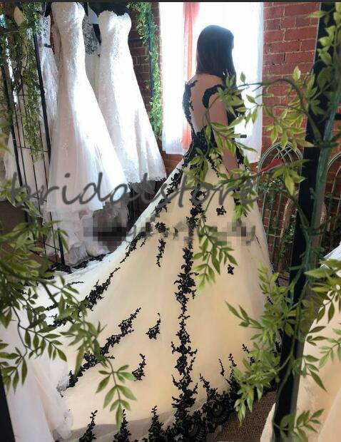 Black With White Gothic Wedding Dresses Victorian Country Wedding Dress Off The Shoulder Halloween Bohemian Bridal Gowns Illusion Back 2020