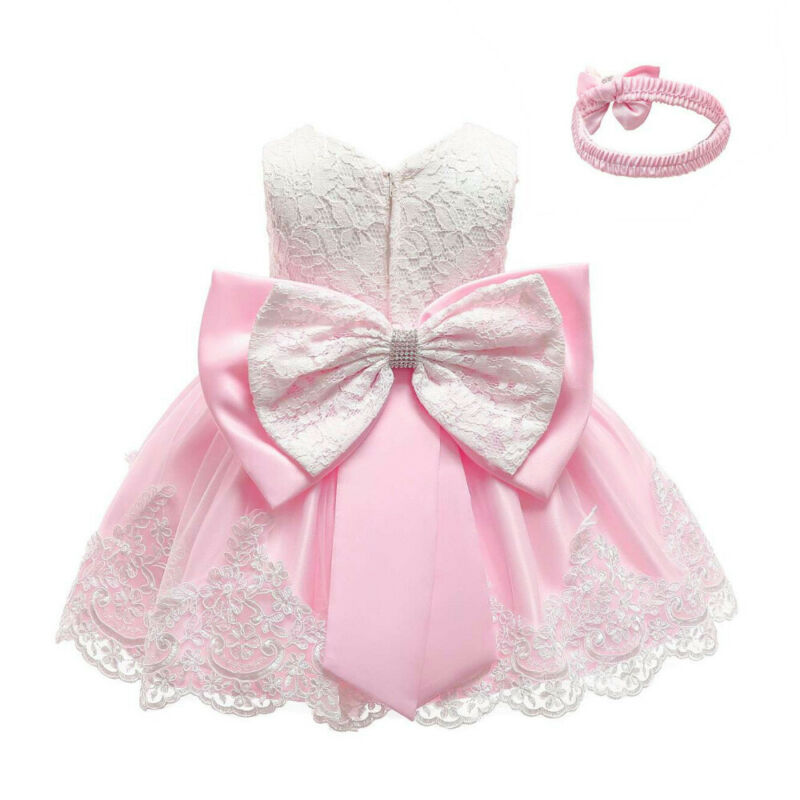 Kids Baby Bow Girls Party Lace Dress Wedding Bridesmaid Dresses Princess 0-24M Girls Sleeveless Bow Dress