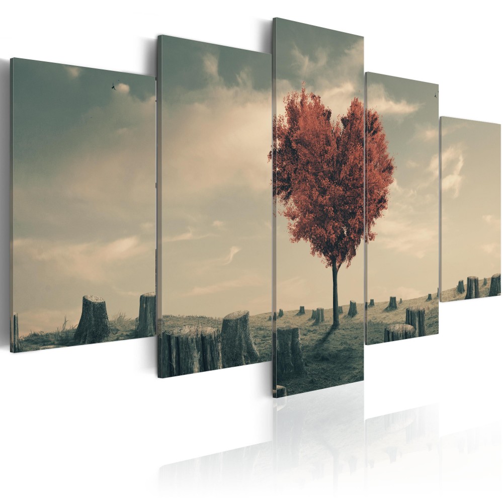 5 Panel Sets Beautiful Red Love Tree Landscape Painting Flowers Modern Pictures on Canvas Modern Living Room Office Decoration (unframed)