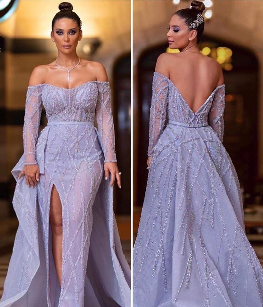 2020 Arabic Aso Ebi Lilac Luxurious Sexy Evening Dresses Beaded Sequins Prom Dresses Backless Formal Party Second Reception Gowns ZJ366