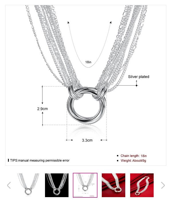Hot sale many line three ring necklace sterling silver plate necklace SN264,wholesale fashion 925 silver Chains necklace factory direct sale