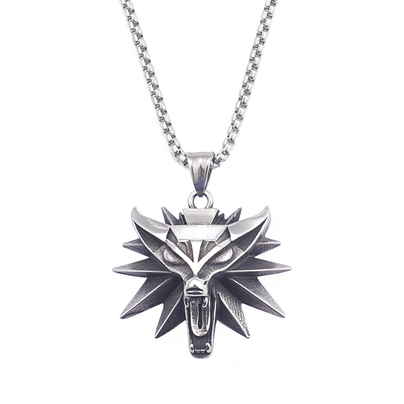 Casting Wolf Head Pendants Necklace Cool Men Hip Hop Stainless Steel Jewelry