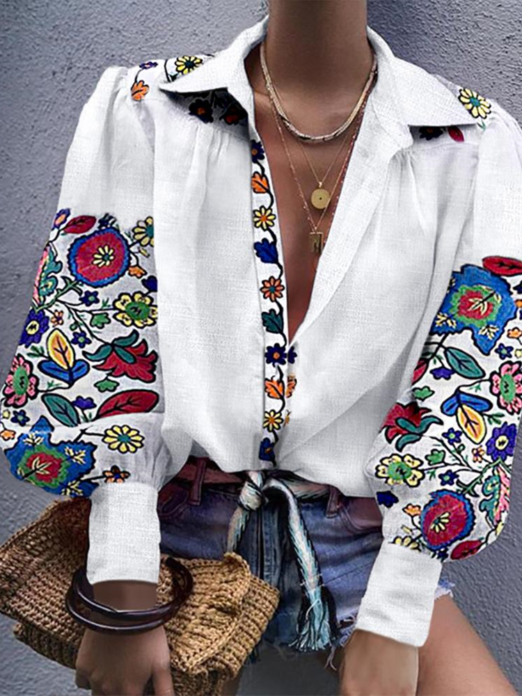 2019 Autumn Women Elegant V-neck Vacation Leisure Shirt Female Vintage Basic Top Floral Print Lantern Sleeve Casual Blouse, White
2019 Autumn Women Elegant V-neck Vacation Leisure Shirt Female Vintage Basic Top Floral Print Lantern Sleeve Casual Blouse, White