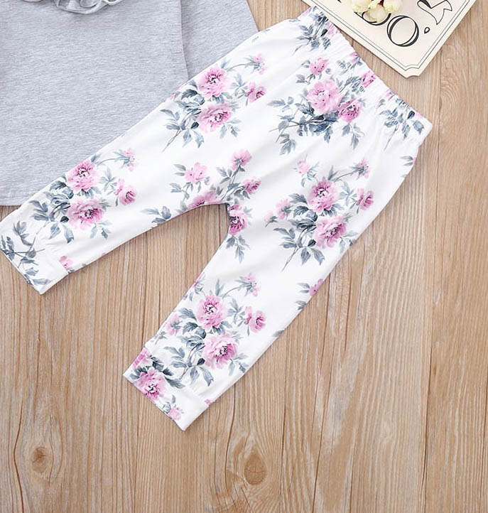 Newborn baby clothing set Toddler Girls Ruffles Solid Tops+Floral Lace Pants Set Clothes baby girl outfit roupa menina