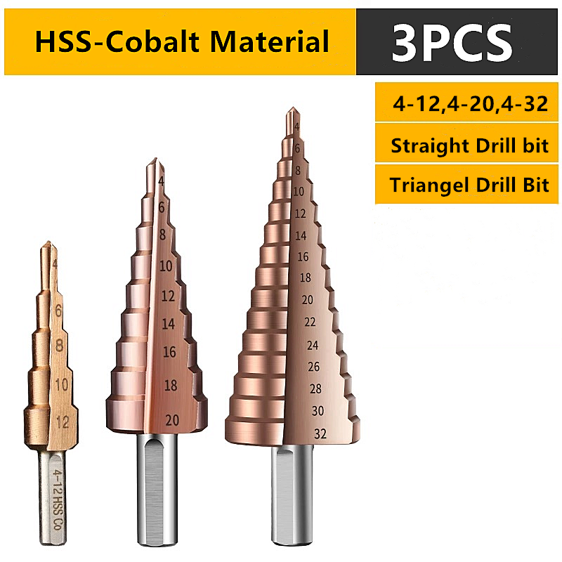 M35 Cobalt High Speed Steel Cone Cobalt Drill Metal Drill 4-12/20/32mm Step Bit Tool Set Hole Cutter For Stainless Steel
M35 Cobalt High Speed Steel Cone Cobalt Drill Metal Drill 4-12/20/32mm Step Bit Tool Set Hole Cutter For Stainless Steel
