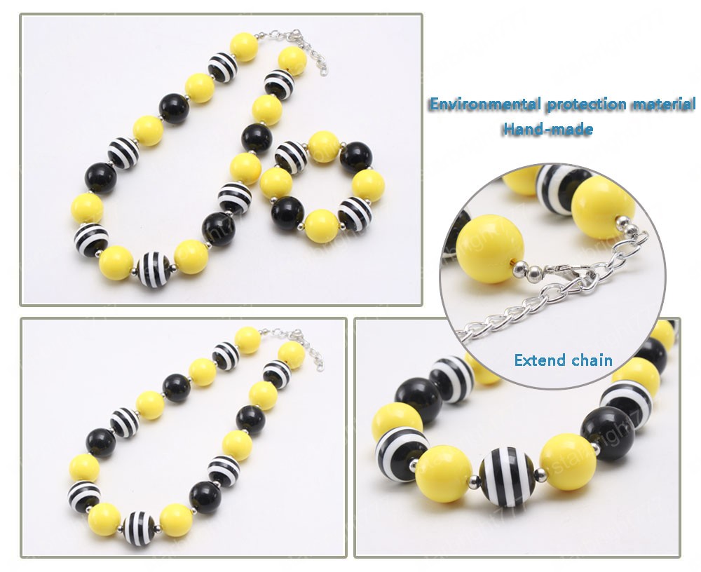 Cute Chunky Bubblegum Necklace DIY Bracelets Yellow+Black Beads Necklace For Kids Girls Jewelry Party GIft Hot sale