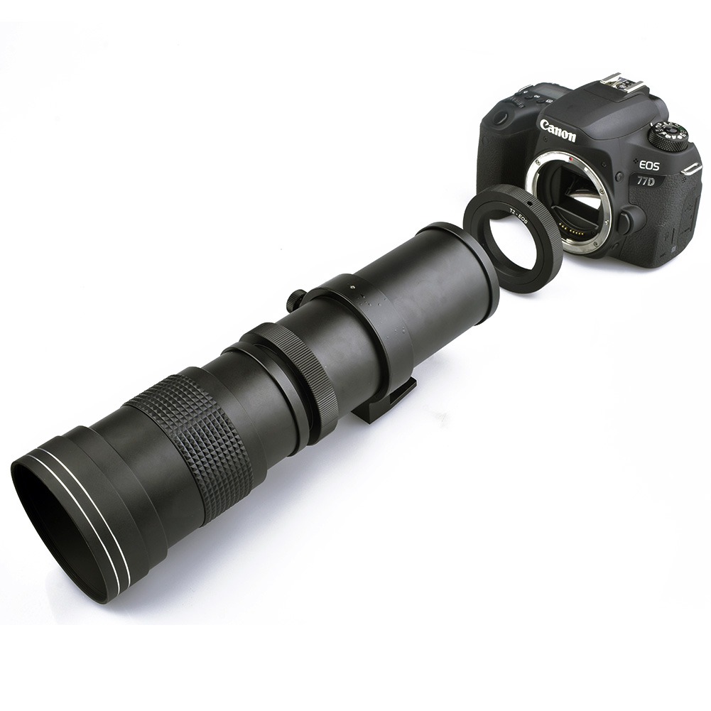 420800mm F8316 Super Telepo Lens Manual Zoom Lens T2 Adaper Ring for Canon 5D 6D 7D 60D 77D 80D 550D 650D 750D DSLR Camer
