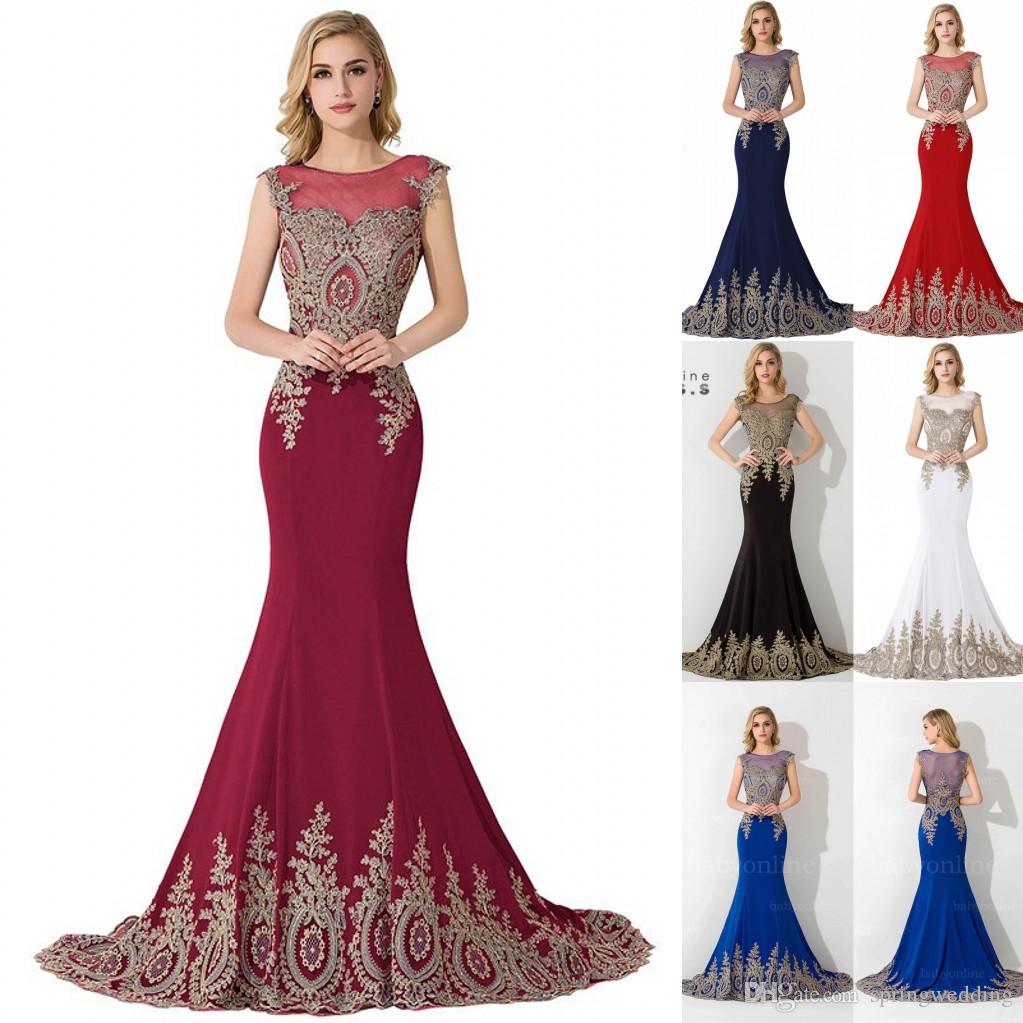 Babyonlinedress Gold Lace Mermaid Bridesmaid Dresses 2020 Dubai Arabic Tulle Neck Beads Evening Dresses Cheap Prom Dresses Long CPS234