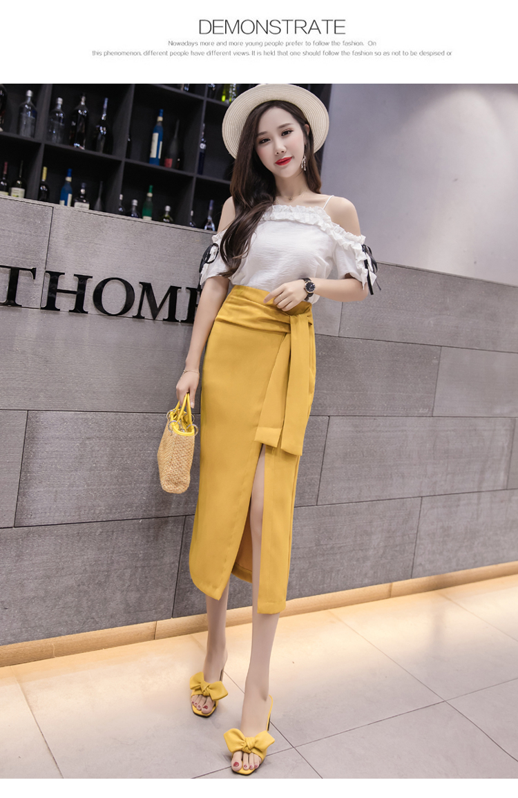 New womens high waist korean fashion lacing bow patchwork sexy vent jag maxi long pencil skirt plus size S M L XL