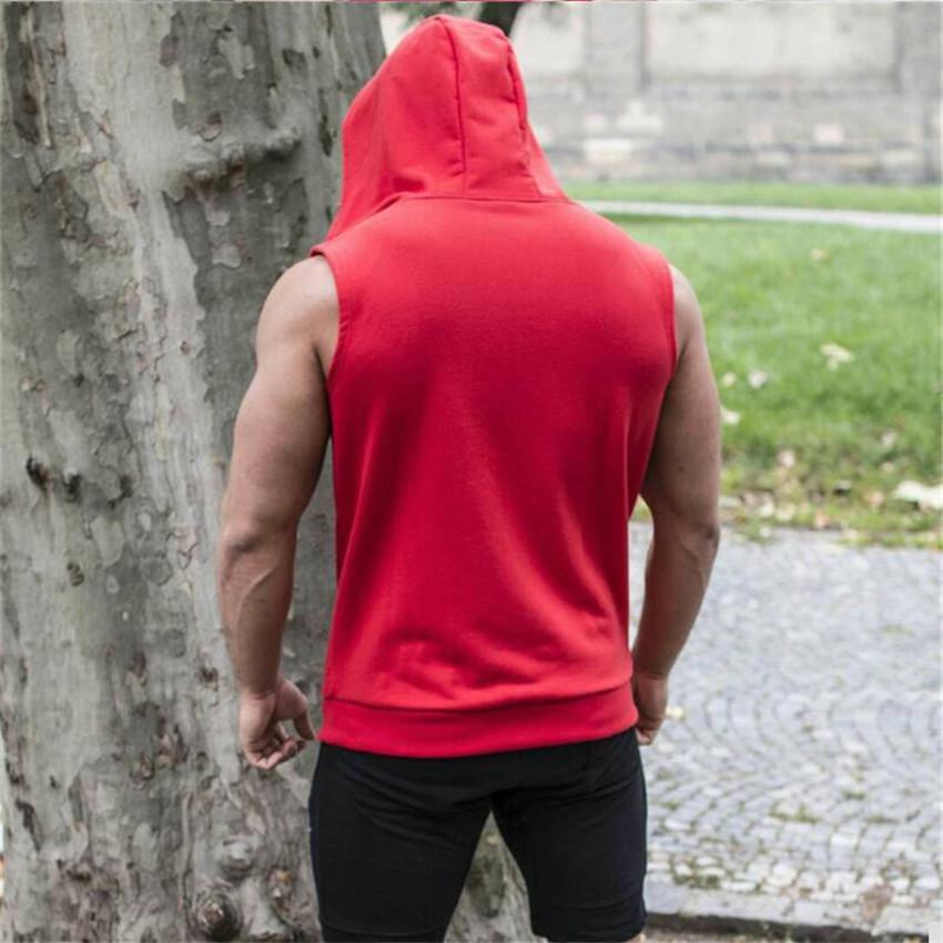 New Mens Cotton Hooded Tank Top Bodybuilding Casual Men Tank Top Summer Fashion Street Fashion Men s Sleeveless Zipper Vest