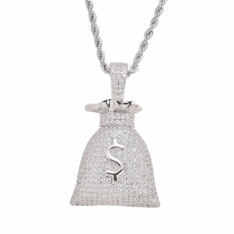 US Dollar Money Bag Pendant With Tennis Chain Gold and Silver Color Cubic Zircon Men's Hip hop Necklace Jewelry For Gift
US Dollar Money Bag Pendant With Tennis Chain Gold and Silver Color Cubic Zircon Men's Hip hop Necklace Jewelry For Gift