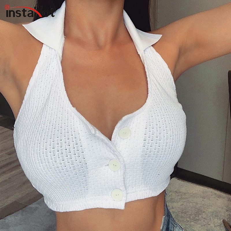 InstaHot sexy sleeveless halter tank tops women summer backless button front solid soft slim bodycon streetwear tops 2020 tank, White
InstaHot sexy sleeveless halter tank tops women summer backless button front solid soft slim bodycon streetwear tops 2020 tank, White