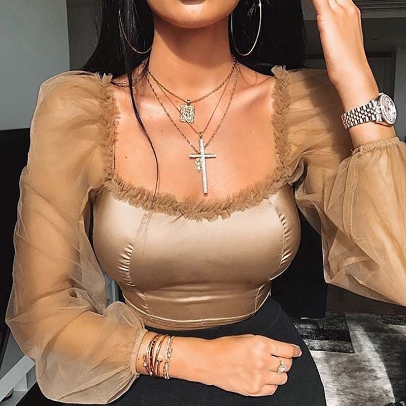 WHZHM Party Ruffles Lace Shirt Ladies Long Puff Mesh Sleeve Crop Tops Sexy Club Hollow Out Ruffles Backless Casual Women Tops, Camel
WHZHM Party Ruffles Lace Shirt Ladies Long Puff Mesh Sleeve Crop Tops Sexy Club Hollow Out Ruffles Backless Casual Women Tops, Camel