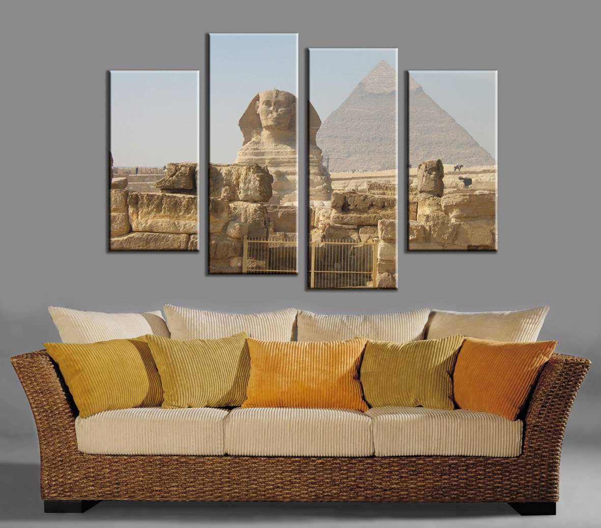4pcs/set Unframed Egypt The Great Sphinx and Pyramid Print On Canvas Wall Art Picture For Home and Living Room Decor