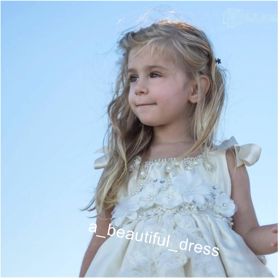 Cute White Lace High Low Girls Pageant Dresses Tiered Beads Ribbon Flower Girl Dresses For Wedding Ivory Kids Birthday Party Dresses FG1263