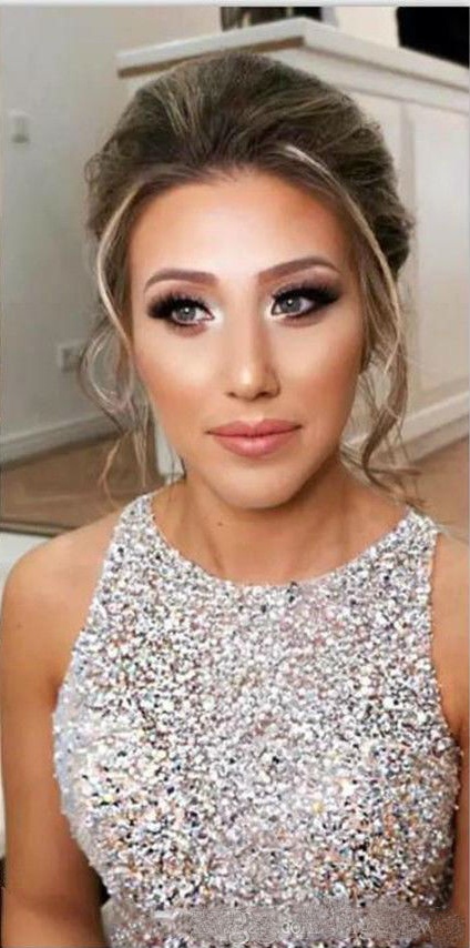 Sexy Open Back Prom Dresses 2019 A Line Sparkly Sequins Jewel Neck Beaded Evening Dress with Pockets Formal Party Gowns