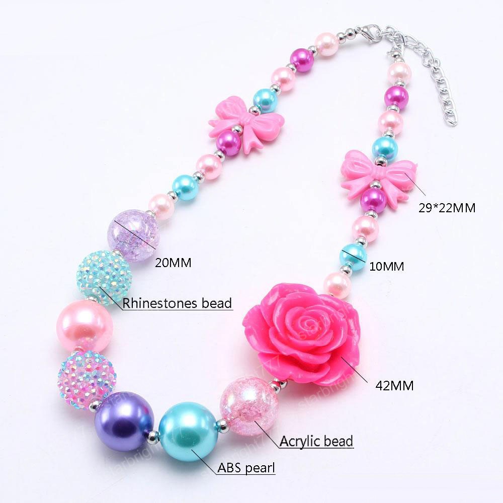 Pretty Bow Flower Kid Chunky Necklace Newest Arrivel Fashion Bubblegume Bead Chunky Necklace Jewelry For Baby Kid Girl