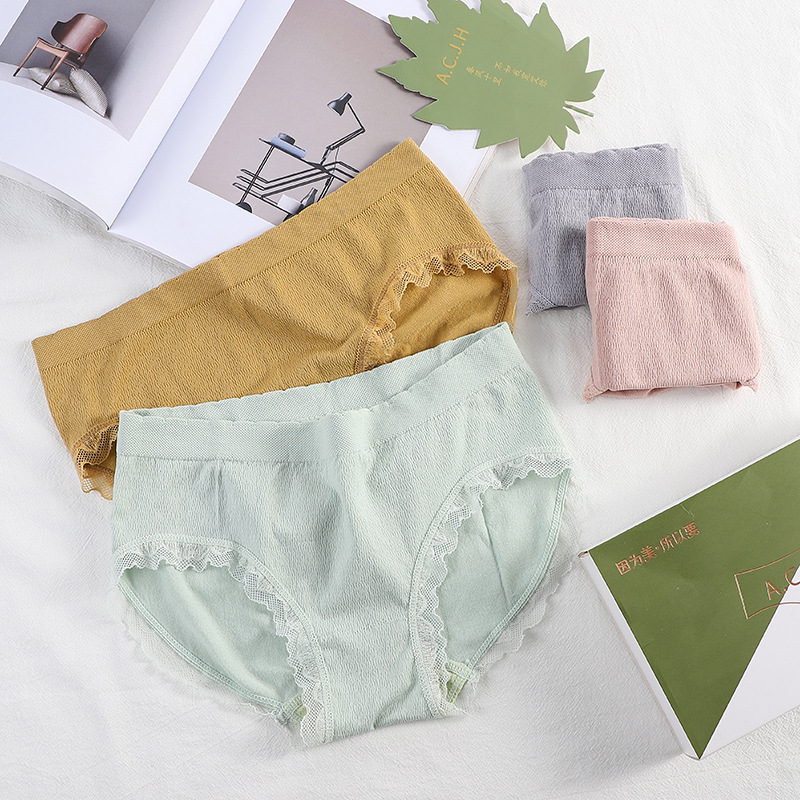 4pcs/lot New graphene Women's Underwear lace seamless mid-waist girl briefs, 4pcs mixed