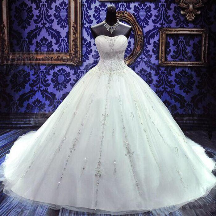 Princess Beads Crystal Ball Gown Wedding Dresses Sweetheart Neck Lace-up Beading Wedding Bridal Gowns Plus Size, Champagne
Princess Beads Crystal Ball Gown Wedding Dresses Sweetheart Neck Lace-up Beading Wedding Bridal Gowns Plus Size, Champagne
