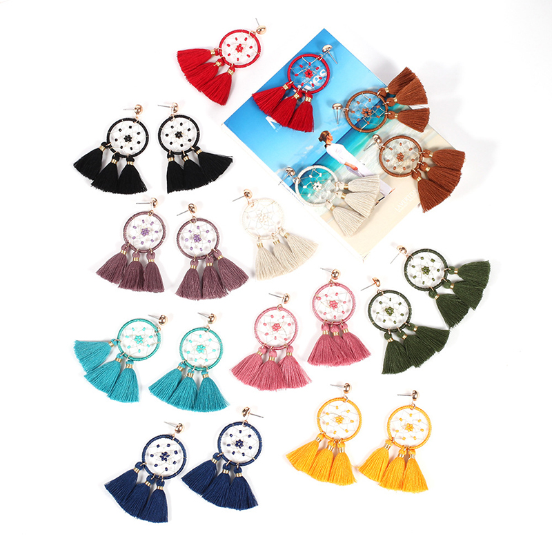 10 colors Bohemian Dream catcher Tassel Drop Earrings For women Cloth Dreamcatcher Dangle Ear rings Female Boho Ethnic Jewelry
10 colors Bohemian Dream catcher Tassel Drop Earrings For women Cloth Dreamcatcher Dangle Ear rings Female Boho Ethnic Jewelry