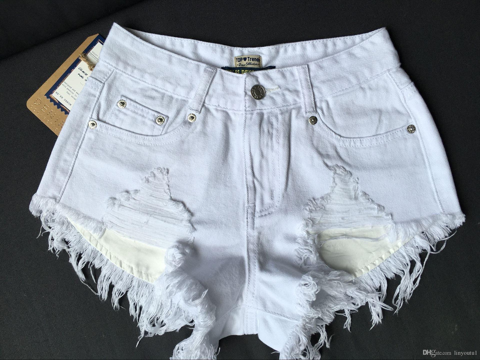 2020 Frayed Edge Ripped Denim Shorts 2019 Great White Women Summer Shorts Fashion Glamorous Female Button Fly Shorts