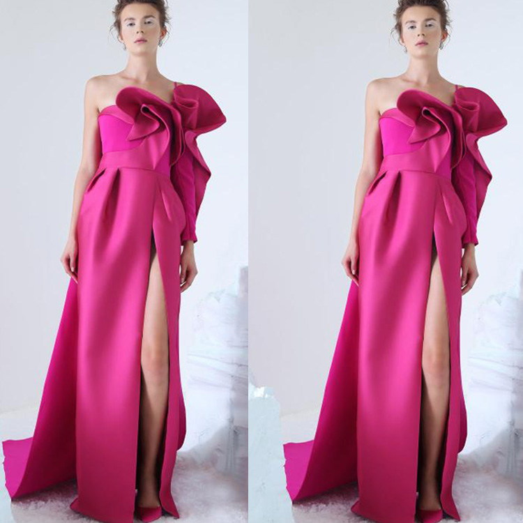 Azzi Osta Prom Dresses Unique Design Ruffles High Split Long Formal Evening Dress Ladies Party Pageant Gowns