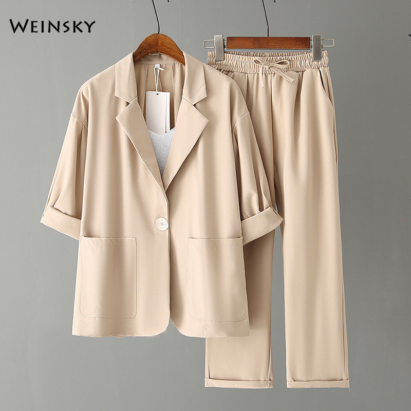Women' Thin Clothing Summer And Autumn Long Sleeve Cardigan Jacket Shorts Solid Color Two-piece Lady Suit, Blue
Women' Thin Clothing Summer And Autumn Long Sleeve Cardigan Jacket Shorts Solid Color Two-piece Lady Suit, Blue