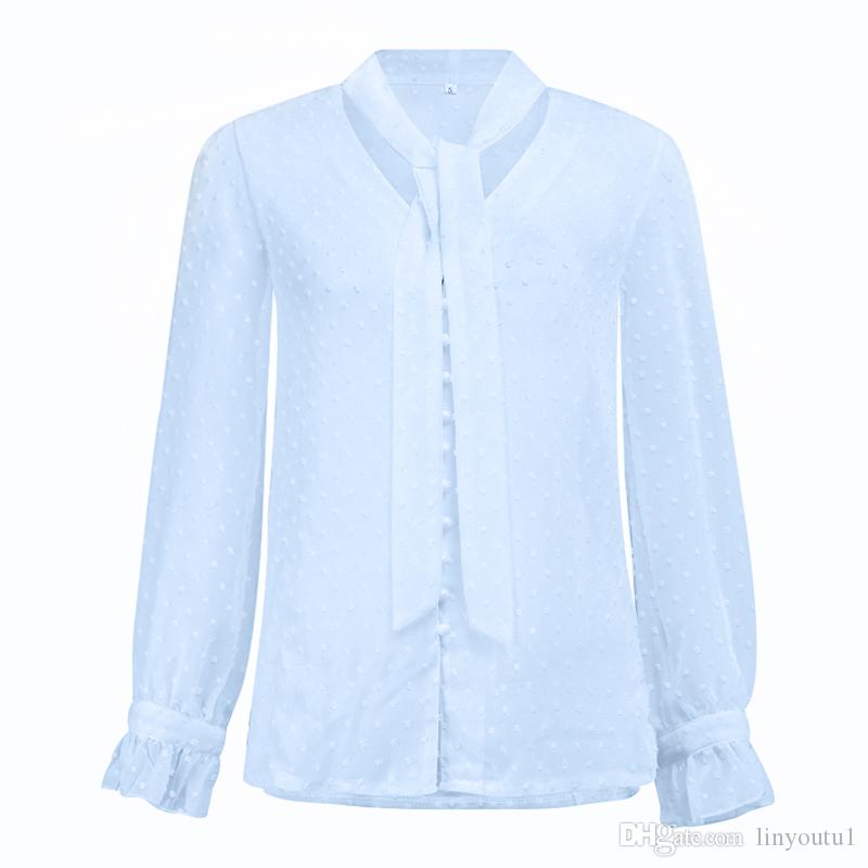 2020 Chiffon Blouses Women 2019 Autumn Fashion Long Sleeve V-neck Pink Shirt Office Blouse Slim Casual Tops Female Plus Size